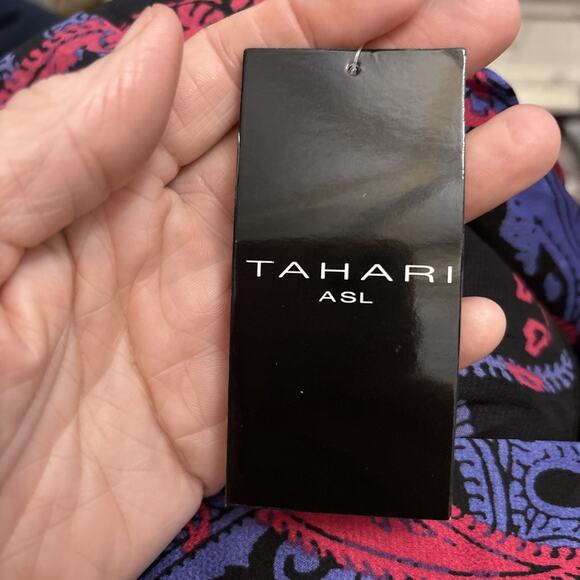 Tahari ASL Printed Faux-Wrap Dress Women's Multi V-Neck Side Zip Size 16 - Picture 8 of 8